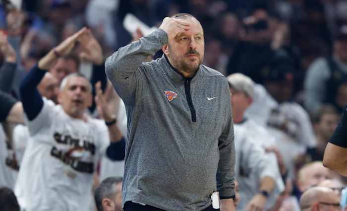 Tom Thibodeau, seen during last year's postseason clash vs. Cleveland, has amassed a 125-111 regular season record at the helm of the Knicks.